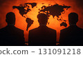 Strategic Planning Session in a Command Center with World Map Background 131091218