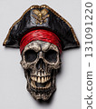 Detailed Skull with Pirate Bandana Design and Classic Maritime Elements 131091220