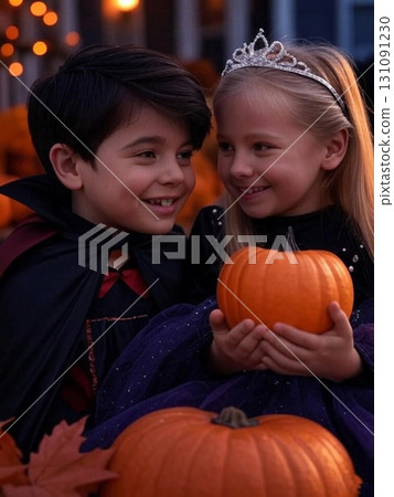 孩子們穿著萬聖節服裝 131091230