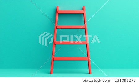 3D Red Ladder Against Soft Blue Background for Fire Escape Concept 131091273