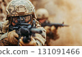 Soldier Engaging Enemy in Fortified Position During Tactical Operation 131091466