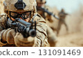 Soldiers Storming a Fortified Enemy Position in an Intense Combat Scenario 131091469