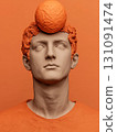 Minimalist 3D Clay Sculpture of a Man with an Orange Ball on His Head 131091474