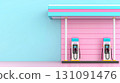 Colorful 3D Icon of Modern Fuel Station Sign with Gas Pumps and Bright Background 131091476