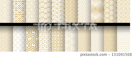 Geometric set of seamless golden and white patterns. Simple vector graphics Geometric set of seamless golden and white patterns. Simple vector graphics 131091508