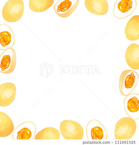 Boiled egg (seasoned egg) frame Hand-drawn watercolor illustration background material 131091585