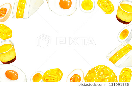 Frame of various egg dishes Hand-drawn watercolor illustration background material Frame of various egg dishes Hand-drawn watercolor illustration background material 131091586