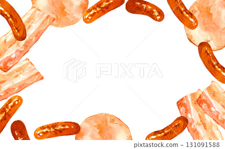 烤肉製品框架手繪水彩插圖背景素材 131091588