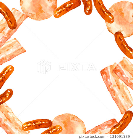 烤肉製品框架手繪水彩插圖背景素材 131091589