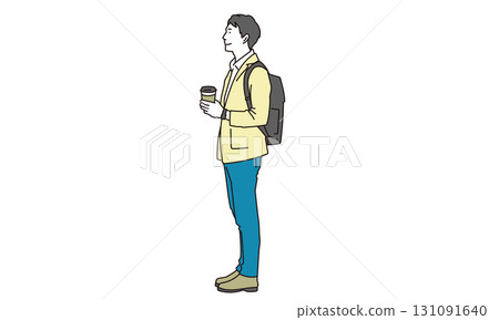 一名男子拿出咖啡的插畫素材 131091640