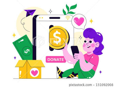 Online Fundraising Illustration Featuring a Fundraiser with a Heart to Symbolize Support and Humanitarian Assistance, Donation, and Helping Others Online Fundraising Illustration Featuring a Fundraiser with a Heart to Symbolize Support and Humanitarian Assistance, Donation, and Helping Others 131092008
