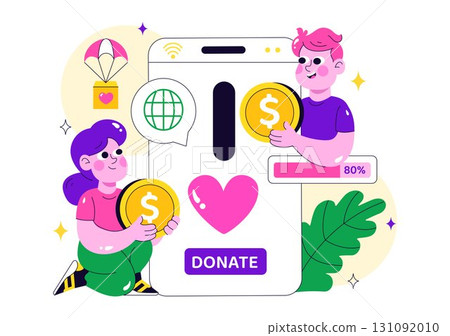 Online Fundraising Illustration Featuring a Fundraiser with a Heart to Symbolize Support and Humanitarian Assistance, Donation, and Helping Others Online Fundraising Illustration Featuring a Fundraiser with a Heart to Symbolize Support and Humanitarian Assistance, Donation, and Helping Others 131092010