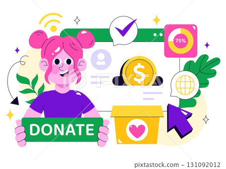 Online Fundraising Illustration Featuring a Fundraiser with a Heart to Symbolize Support and Humanitarian Assistance, Donation, and Helping Others Online Fundraising Illustration Featuring a Fundraiser with a Heart to Symbolize Support and Humanitarian Assistance, Donation, and Helping Others 131092012