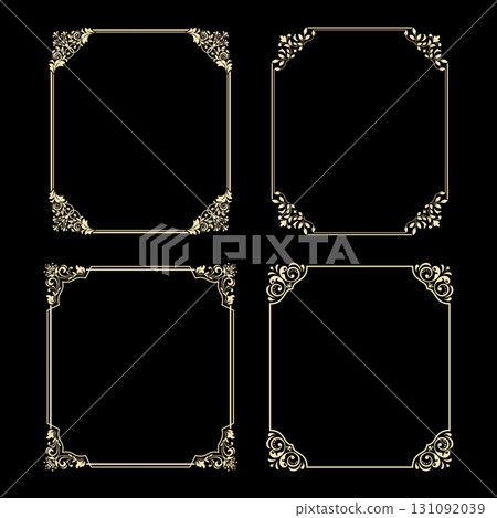 Set of decorative frames Elegant vector element for design in Eastern style, place for text. Floral black and golden borders. Lace illustration for invitations and greeting cards 131092039