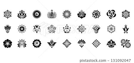Flower icons set. Isolated elements for design. Vector graphics. Flower icons set. Isolated elements for design. Vector graphics. 131092047