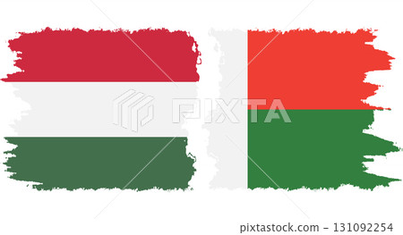 Madagascar and Hungary grunge flags connection vector 131092254
