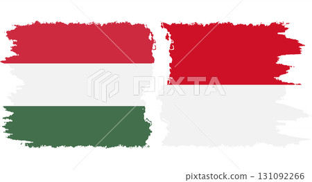 Monaco and Hungary grunge flags connection vector 131092266