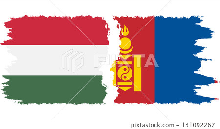 Mongolia and Hungary grunge flags connection vector 131092267