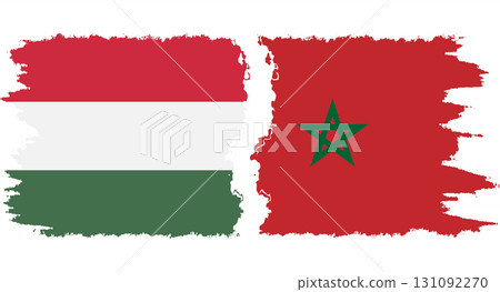 Morocco and Hungary grunge flags connection vector 131092270