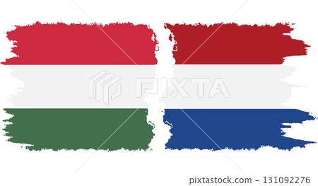 Netherlands and Hungary grunge flags connection vector 131092276