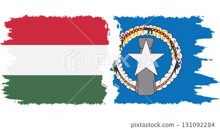 Northern Mariana Islands and Hungary grunge flags connection vector 131092284