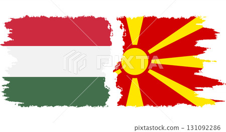 Northern Macedonia and Hungary grunge flags connection vector 131092286