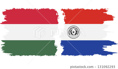 Paraguay and Hungary grunge flags connection vector 131092293