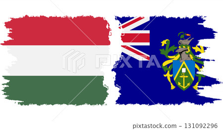 Pitcairn Islands and Hungary grunge flags connection vector 131092296
