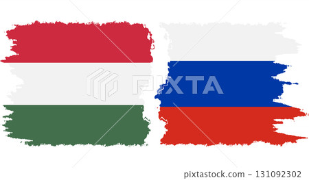 Russia and Hungary grunge flags connection vector 131092302