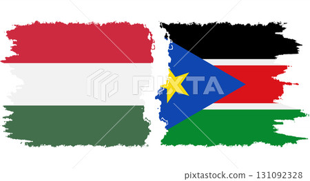 South Sudan and Hungary grunge flags connection vector 131092328