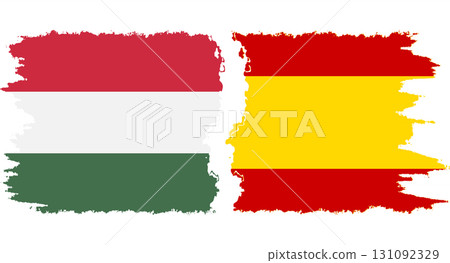Spain and Hungary grunge flags connection vector 131092329