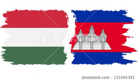 Cambodia and Hungary grunge flags connection vector 131092381