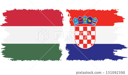Croatia and Hungary grunge flags connection vector 131092398