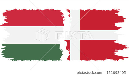 Denmark and Hungary grunge flags connection vector 131092405