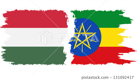 Ethiopia and Hungary grunge flags connection vector 131092417