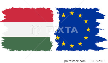 EU and Hungary grunge flags connection vector 131092418