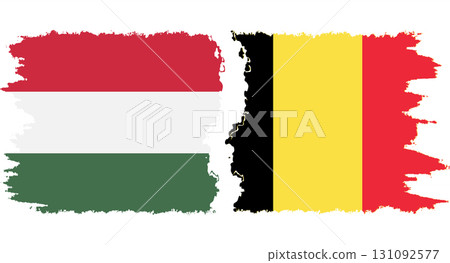 Belgium and Hungary grunge flags connection vector 131092577