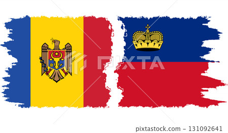 Liechtenstein and Moldova grunge flags connection vector 131092641
