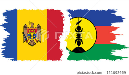 New Caledonia and Moldova grunge flags connection vector New Caledonia and Moldova grunge flags connection vector 131092669