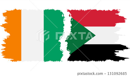 Sudan and Ivory Coast grunge flags connection vector 131092685