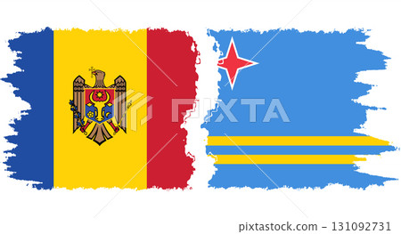 Aruba and Moldova grunge flags connection vector 131092731
