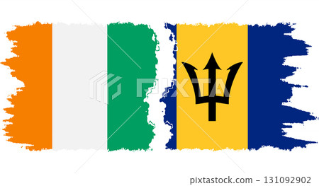 Barbados and Ivory Coast grunge flags connection vector 131092902