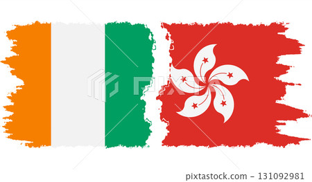 Hong Kong and Ivory Coast grunge flags connection vector 131092981