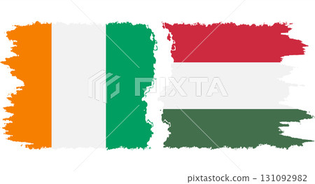 Hungary and Ivory Coast grunge flags connection vector 131092982