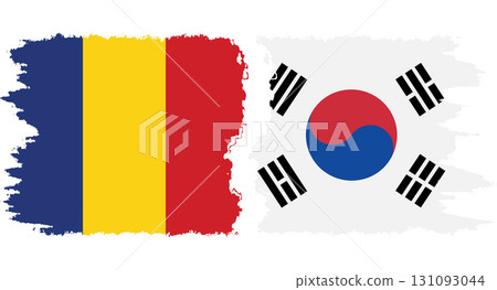 South Korea and Romania grunge flags connection vector 131093044