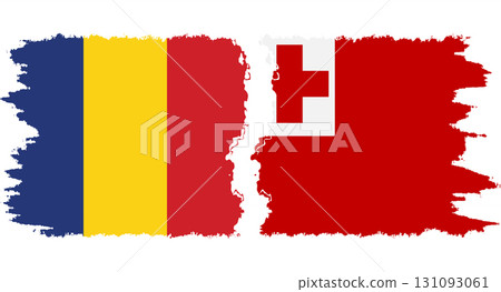 Tonga and Romania grunge flags connection vector 131093061