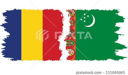 Turkmenistan and Romania grunge flags connection vector 131093065