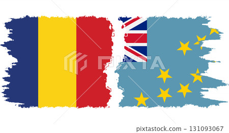 Tuvalu and Romania grunge flags connection vector 131093067