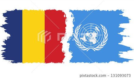 UN and Romania grunge flags connection vector 131093073