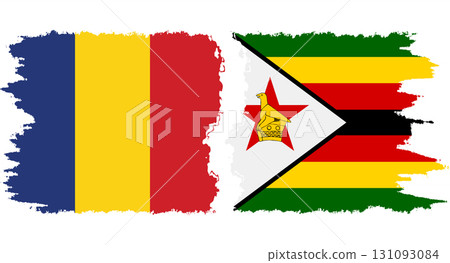 Zimbabwe and Romania grunge flags connection vector 131093084